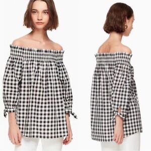 Kate Spade Gingham Black & White Off-the-Shoulder Blouse, Small